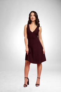 Ava flared knit dress in bordeaux, front view