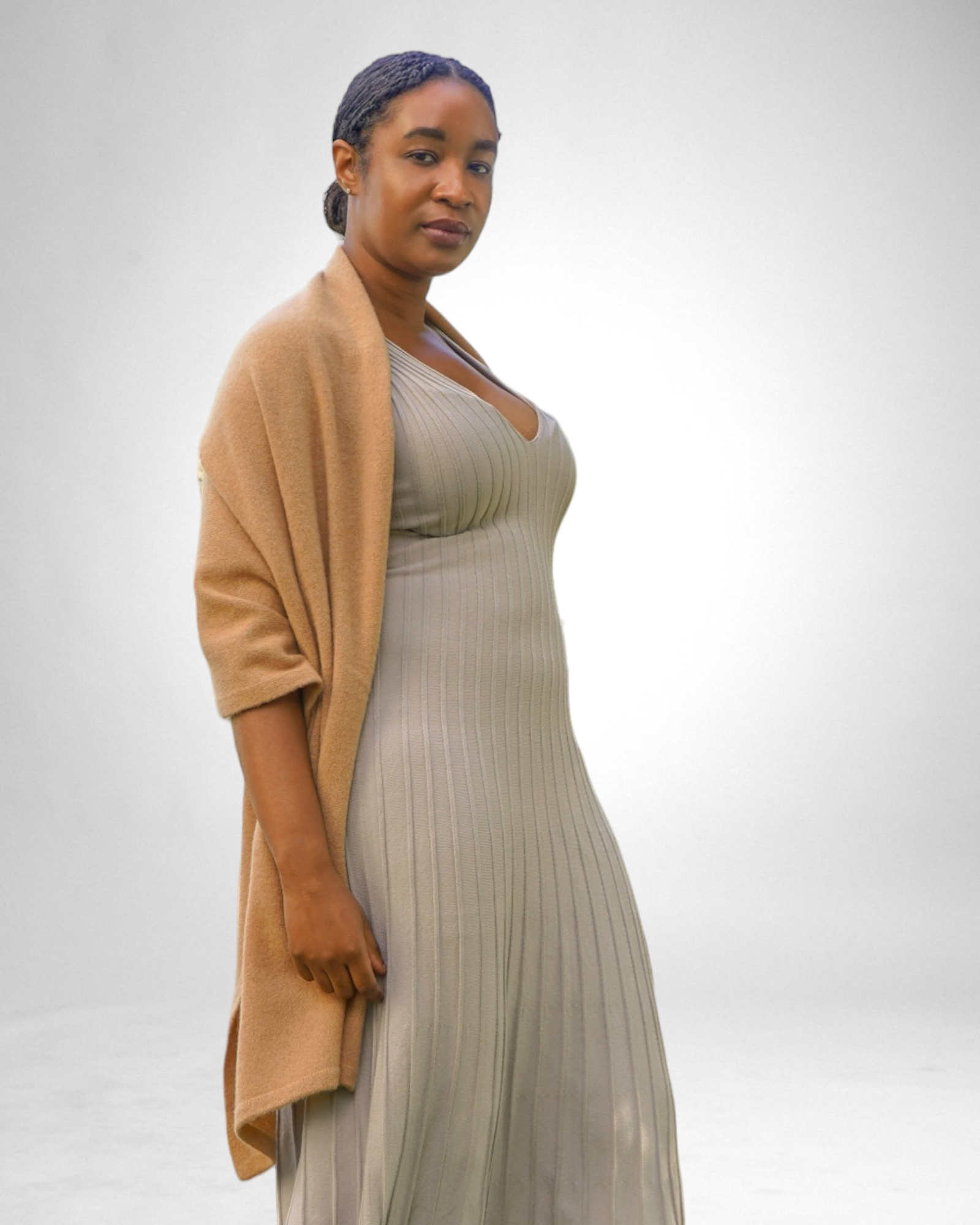 Rebecca Cashmere Stole in brown sugar, side view