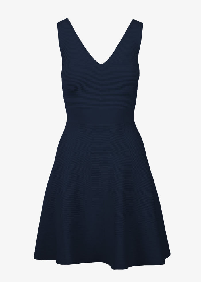 Ava flared knit dress in navy, front view