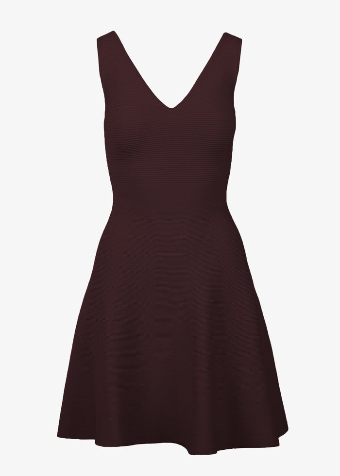 Ava flared knit dress in bordeaux, front view