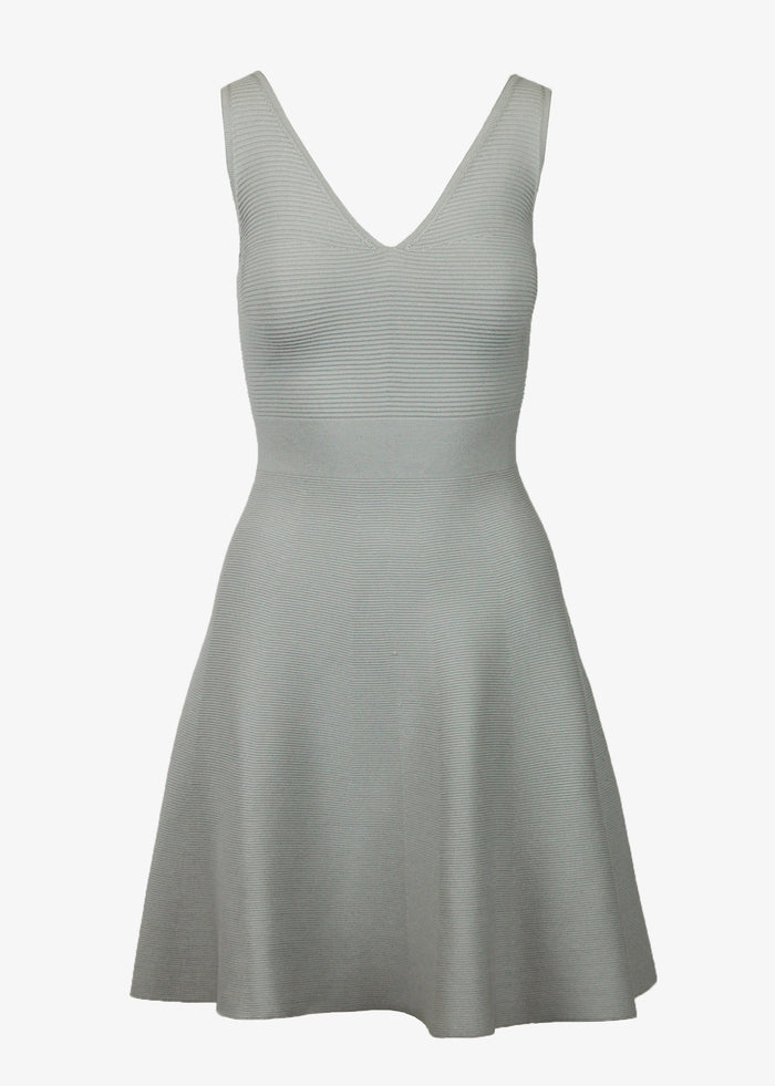 Ava flared knit dress in cement, front view