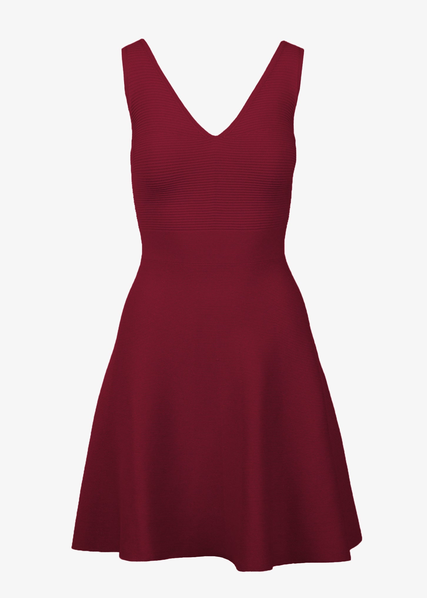 Ava flared knit dress in crimson, front view