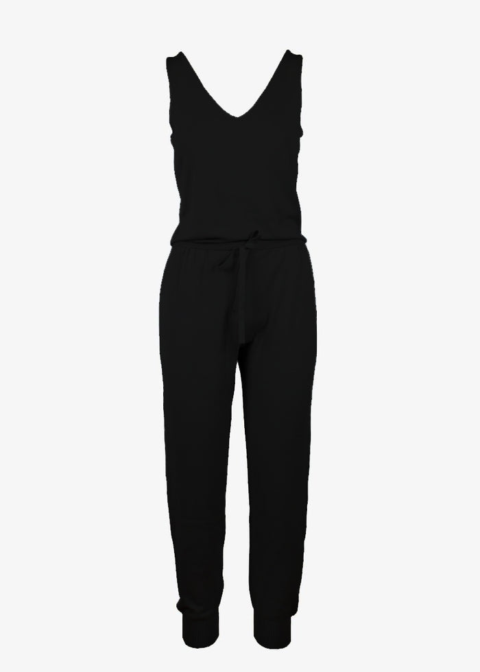 Caryla Jersry Knit Jumpsuit in black, front view