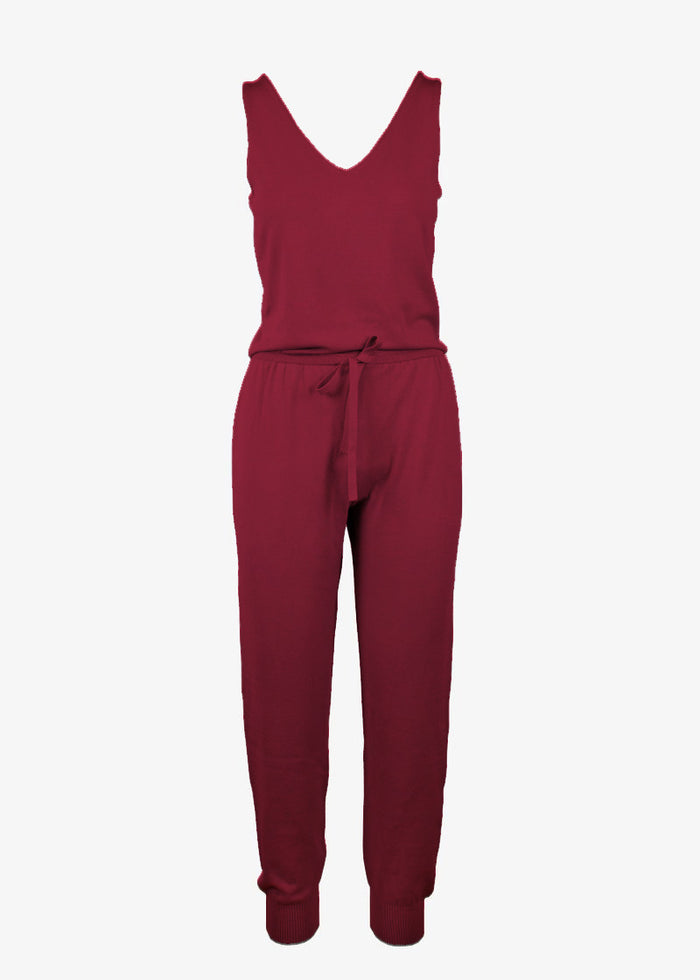 Caryla Jersry Knit Jumpsuit in crimson, front view