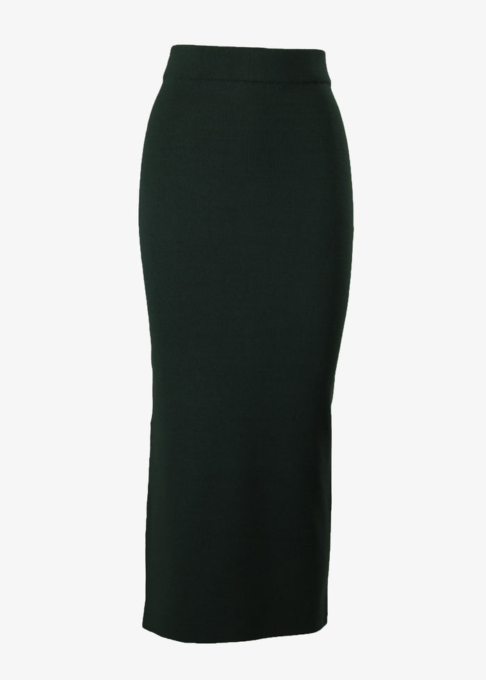 Ginger Fitted Side Slit Skirt in loden, front view