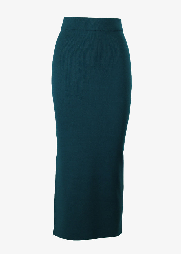 Ginger Fitted Side slit skirt in peacock, front view