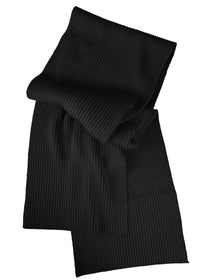 Miracle Ribbed Merino Scarf in black, front view 