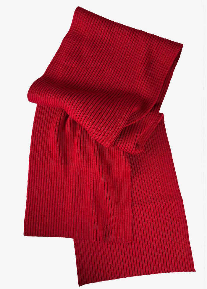 Miracle Ribbed Merino Scarf in red, front view 