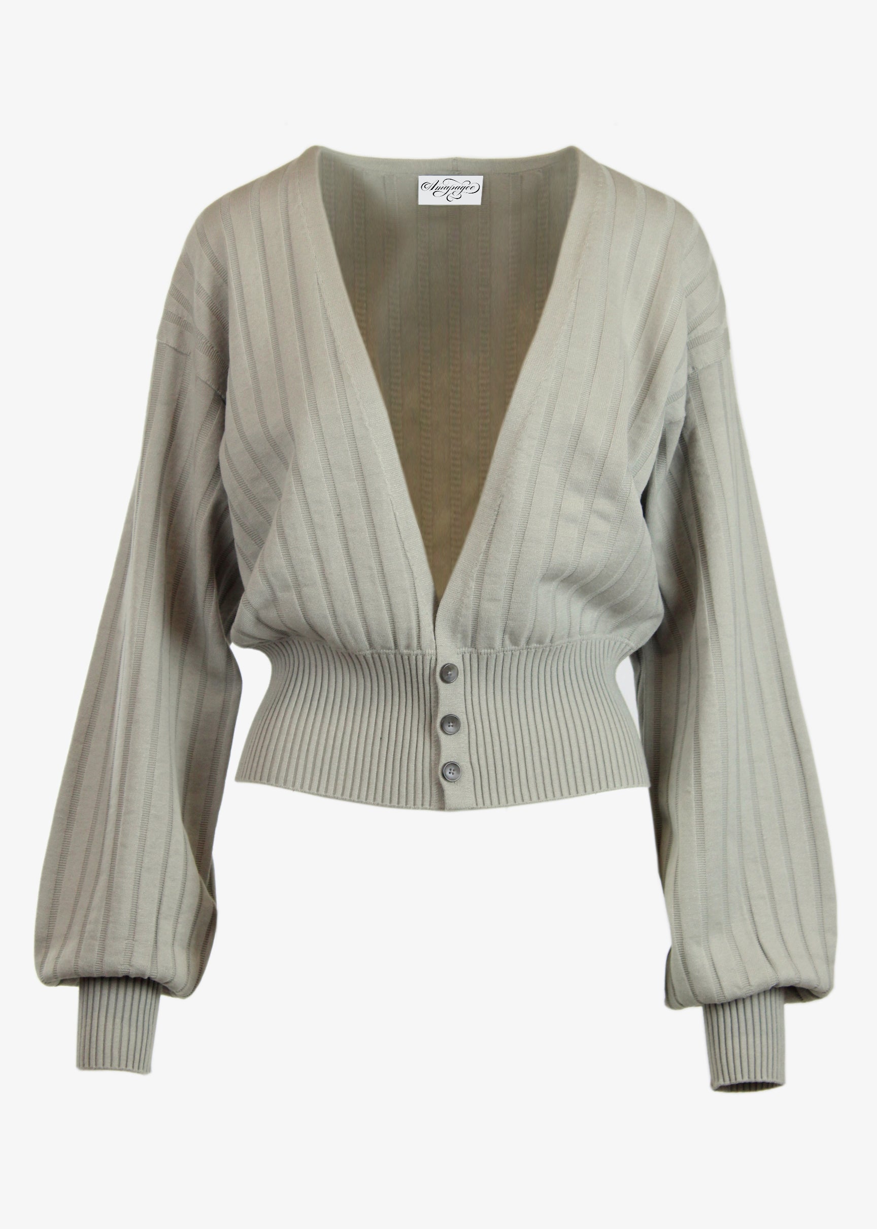 Mercy Bishop Sleeve Cardigan in cement, front view