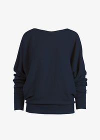 Nicolea Cashmere Pullover Top in navy, front view