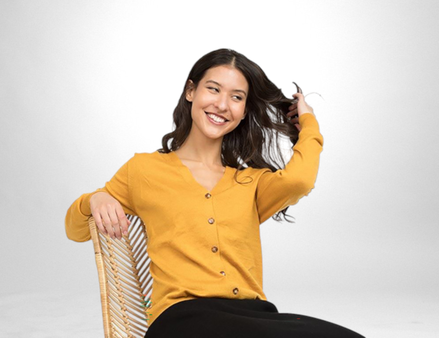 Evolve merino cardigan in golden rod, front view 