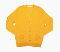 Evolve merino cardigan in golden rod, front view 